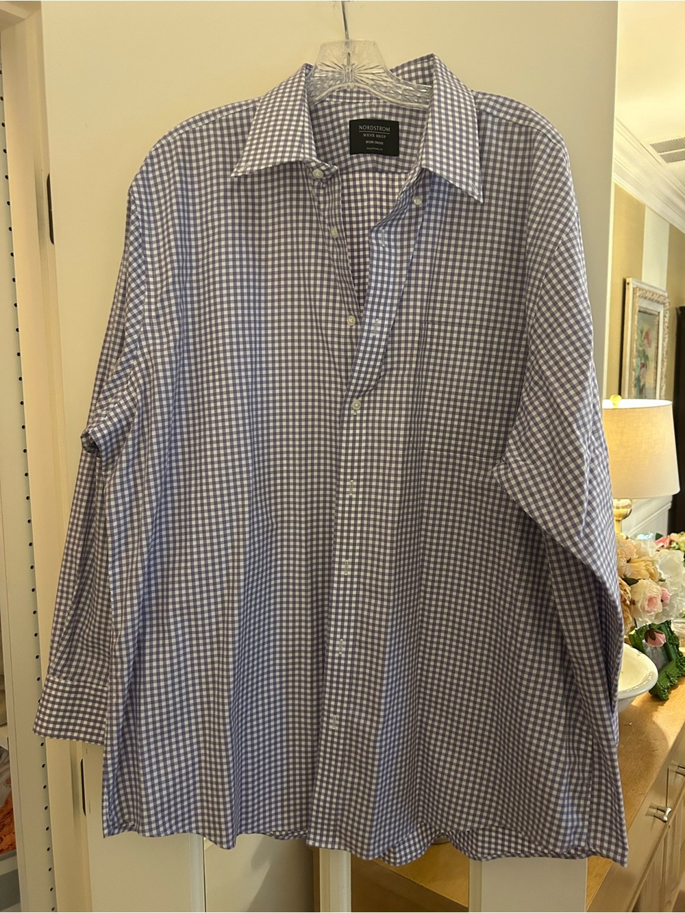 Nordstrom Men’s Lavender and White Gingham Dress Shirt - Spread Collar